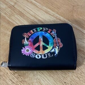 Black Card Wallet with Colorful Peace Sign Design